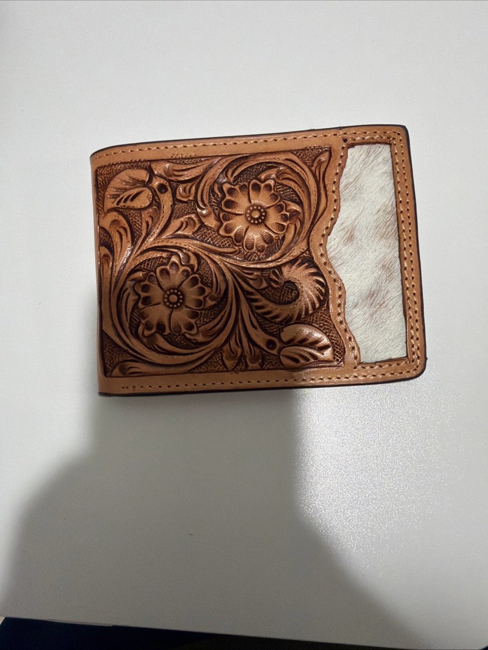 Bar H Boutique Western Floral Tooled Leather Hair-On Cowhide Bifold Wallet